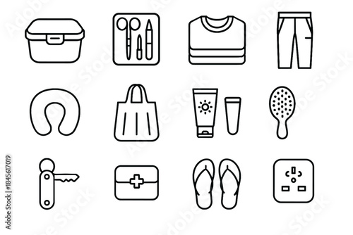 Universal box travel hairbrush minimal vector compact icons stack icon minimalist container