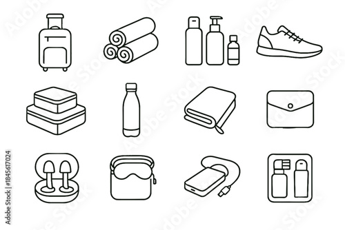 Clothing toiletries sleep small water portable vector case bottle icon travel minimal