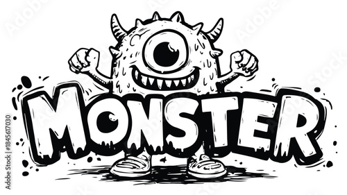 Cute Monster Cartoon Drawing with Unique Monster Head Design