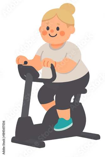 Happy woman exercising on stationary bike fitness