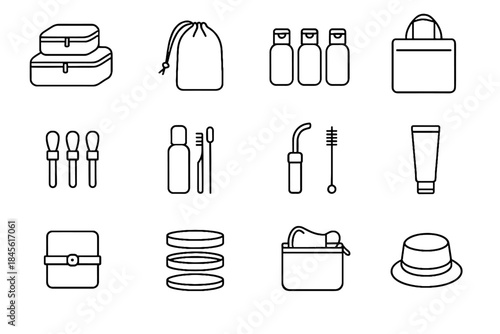 Roll vector compact icons bag towel set travel cable minimal cream ties