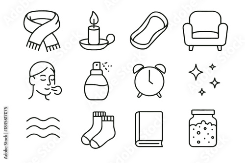 Armchair icons bedside symbol icon bath evening calm stretching vector aromatherapy socks