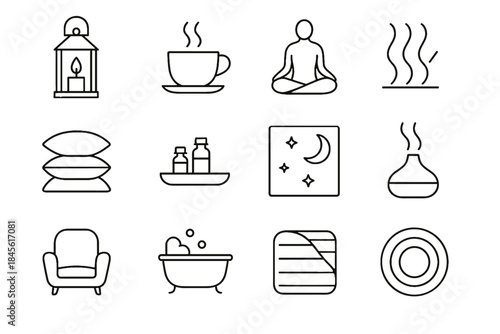 Stars rings vector candle lines oils diffuser icons calm evening slow icon