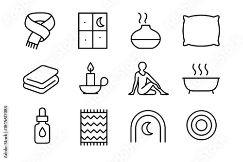 Warm evening night candle pattern vector relaxation cozy icons soft moon icon