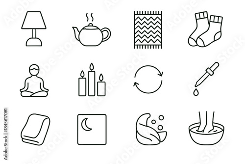 Calm corner evening vector dropper icon oil tea soak wrap icons meditative