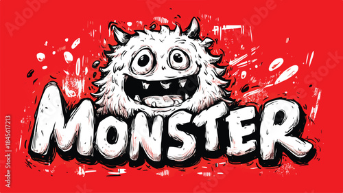 Monstrous Cartoon Drawing on Red Background