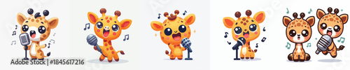 cute giraffe vector singing using microphone