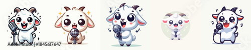 vector of cute goats singing using a microphone