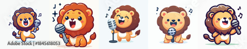 cute lion vector singing using microphone