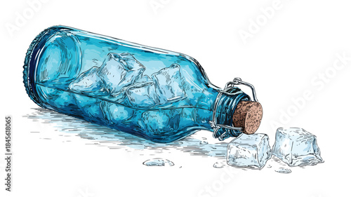 Refreshing Water Bottle with Ice - Vector Illustration for Graphic Design Projects