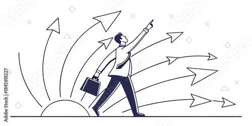 Hand drawn sketch of arrows on paper illustrating a businessman's vector concept of success and money