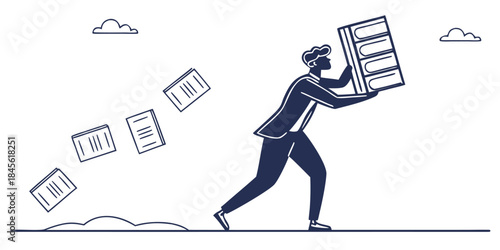 Business people concept illustration vector silhouette of men and woman working on laptop computer at office desk for success and finance graph