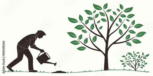 Woman with shopping bags in a spring floral art vector silhouette illustration