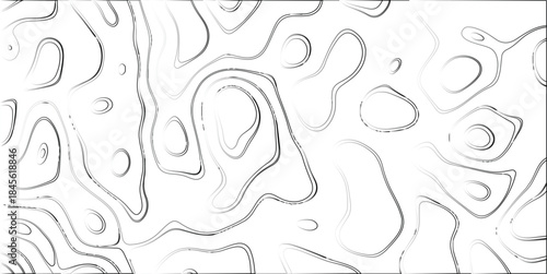 Abstract topographic map contour lines in grayscale with subtle grunge texture creating a dynamic and organic background pattern for design and technology concepts