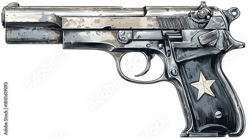 Unique Gun Drawing with Star Vector Illustration for Creative Designs