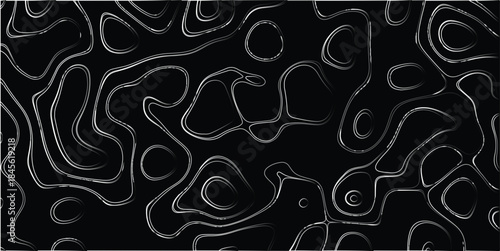 Black background abstract topographic contour lines with bright white and gray gradient highlights creating a striking and energetic visual pattern for digital art and design