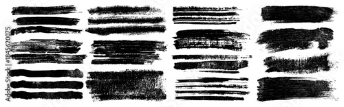 Soft stroke. Black ink brush strokes, grunge texture oil paint grungy stripes spray brushstroke border mark watercolor old paintbrush splash abstract design set vector illustration