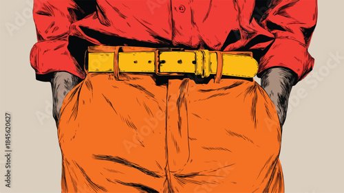 Stylish Fashion Sketch of Person in Orange Pants and Yellow Belt