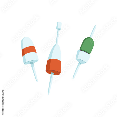 Vector hand-drawn illustration of floats. Sketch of fishing equipment