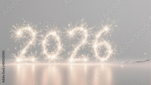 Sparkling 2026 New Year Celebration on Reflective Surface.