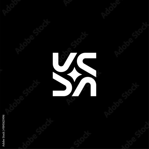 Wallpaper Mural Modern geometric letter V monogram logo with four symmetrical elements and a star spark center. Professional white initial on black background for tech, fashion, or corporate identity. Vector icon Torontodigital.ca