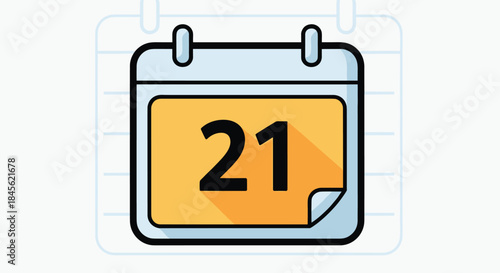 Simple flat design calendar icon showing the date 21 with a folded corner and a long shadow on a light blue background.
