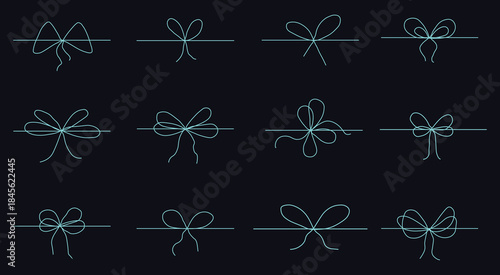 Elegant collection of glowing cyan outline bows and ribbon ties for gifts and decorations