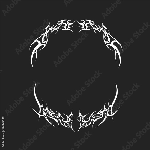 Collection of gothic spiked frames with symmetrical tribal flames, dark ornamental borders suitable for metal, tattoo, and Halloween designs.