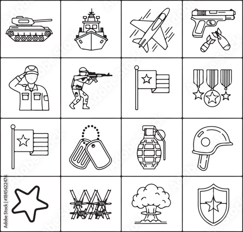 Military symbols and equipment Vector