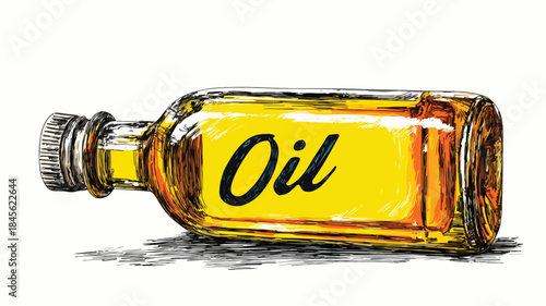 Yellow Bottle with Oil Word Vector Drawing