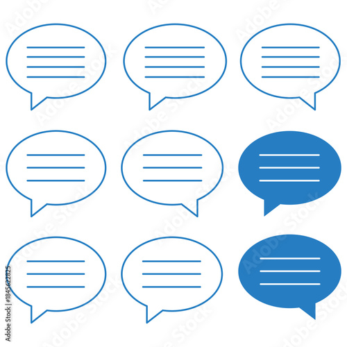 Digital Dialogue A collection of stylized speech bubbles conveys the essence of digital communication and the exchange of ideas and messages in a simple design