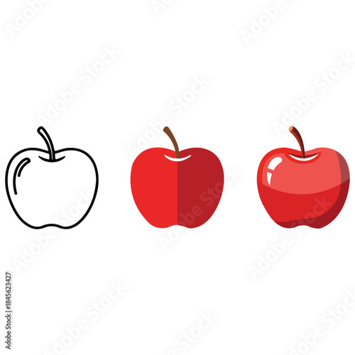 Apple Variety Three stylized apple illustrations showcase the simple elegance of a fruit and culinary delight, highlighting its distinct form and different levels of detail