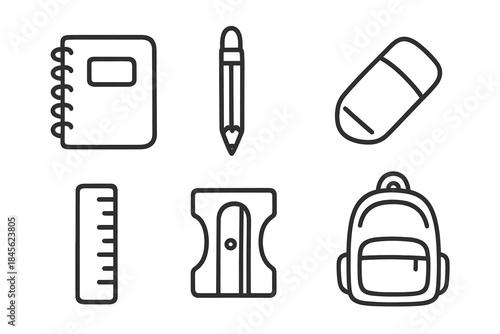 Set of simple school supply icons on a dark background