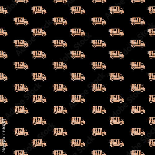 Food truck seamless pattern isolated on black background