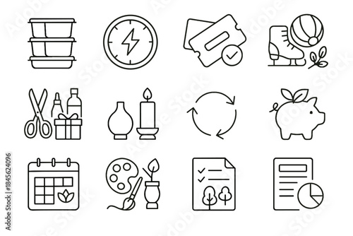 Prep mindful personal weekend money decor icon minimalist ticket items containers vector