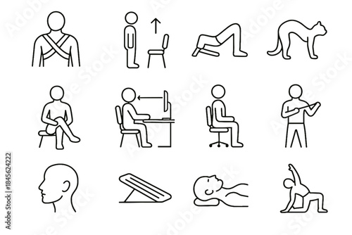 Opener back ergonomic standing pillow monitor icon strengthening balance vector angle icons
