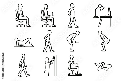 Neutral hip vector stretching posture lighting pose healthy spine icon sitting
