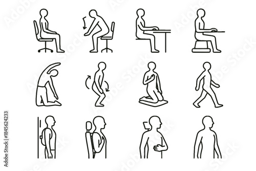 Chair extension use pelvic backpack line chest icon vector posture alignment headrest