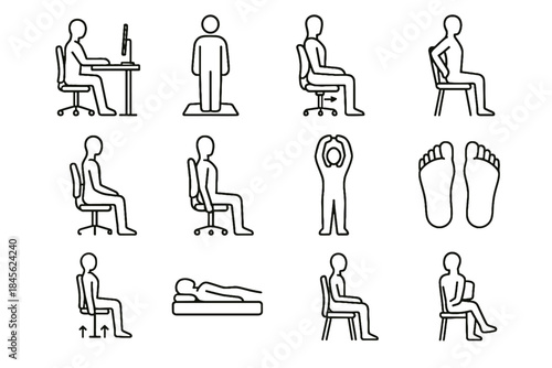 Set chair light position distribution vector posture shoulder guide layout icon balanced