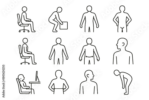 Shoulder ergonomic rest cord neck back technique vector posture icon lift zone