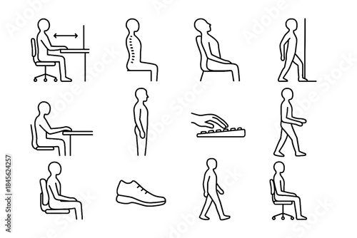 Healthy back icon mindful check extension comfort stability correct vector posture