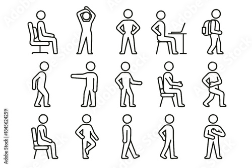 Posture adjustable icon lumbar icons elevated aligned tips knee stance bend vector