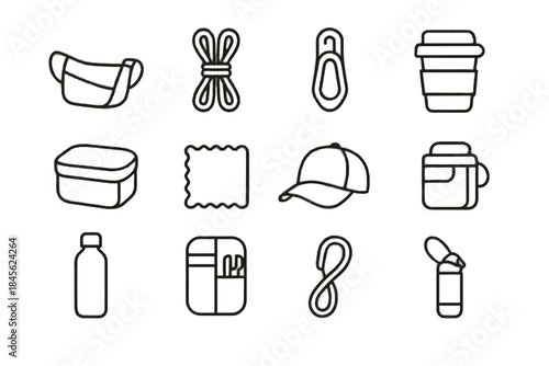 Gloves icons raincoat bottle compact icon reflective bell commuter towel urban vector