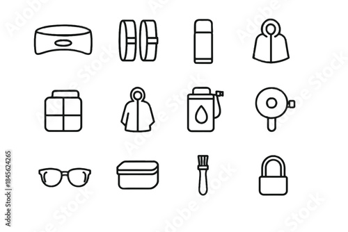 Urban headband icon thermos commuter bell travel hydration vector folding seat icons