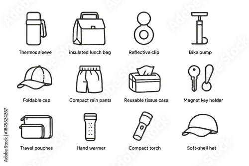 Pants pump urban essentials icons vector reusable thermos rain hand icon insulated
