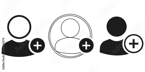 Joining New Team Members Clean and minimalistic icons illustrating the concept of adding a new contact or person, suitable for websites, apps, and digital interfaces.