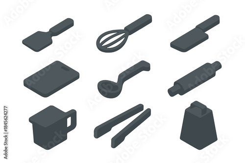 Set of kitchen utensil icons including whisk and grater
