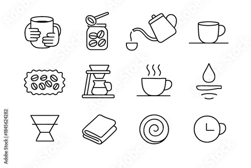 Stand fold sorting kettle line mindful icon coffee vector eco icons brewing