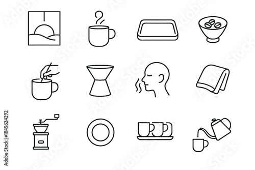 Weighing mindful coffee grinder circle icons drip slow vector icon ceramic towel