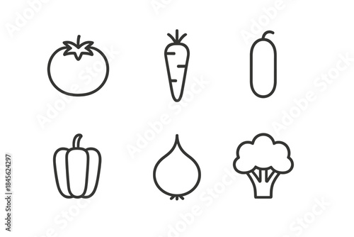 Simple line icons of various vegetables on dark background